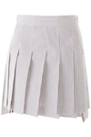 THOM BROWNE PLEATED SEERSUCKER MINI SKIRT,11383086