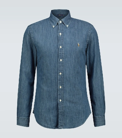 Polo Ralph Lauren Logo Patch Button-down Collar Shirt In Denim