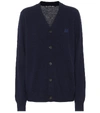 Acne Studios Face Patch V-neck Cardigan In Blue