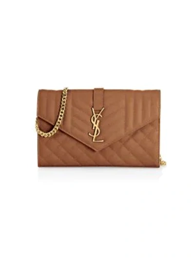Saint Laurent Women's Envelope Monogram Matelassé Leather Wallet-on-chain In Dune