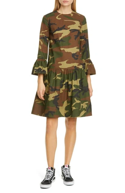 Ashley Williams Camo Ruffle Hem Cotton Ripstop Dress