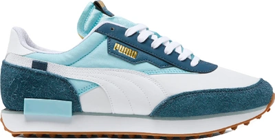Pre-owned Puma Future Rider Game On White Aquamarine Denim In  White/aquamarine-dark Denim