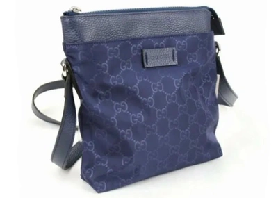 Pre-owned Gucci  Messenger Bag Gg Nylon Small Blue