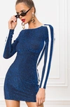 SUPERDOWN REINA SIDE STRIPE METALLIC BODYCON DRESS