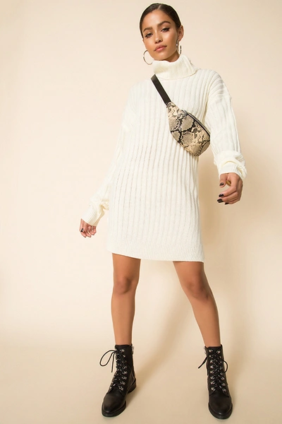 Superdown Tyla Turtleneck Slit Dress In Cream