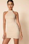 Superdown Lilith Halter Mini Dress In Nude