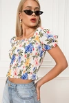 Superdown Juliette Smocked Crop Top In White Tropical