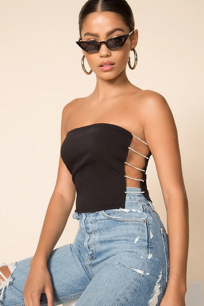 Superdown Jade Rhinestone Strap Top In Black