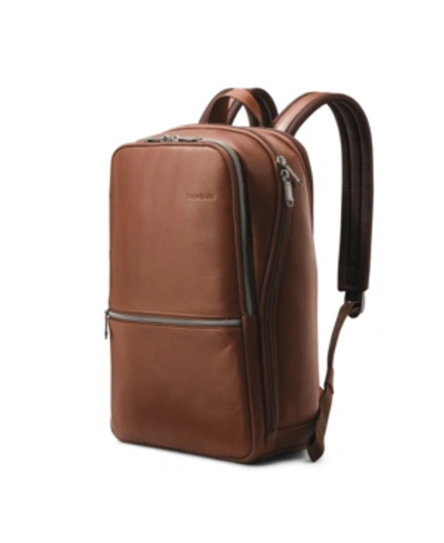 Samsonite Classic Leather Slim Backpack In Cognac