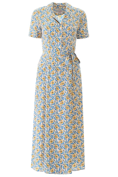 Hvn Silk Maria Dress In Blue,yellow,beige