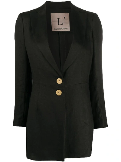 L'autre Chose Single-breasted Linen Blazer In Black