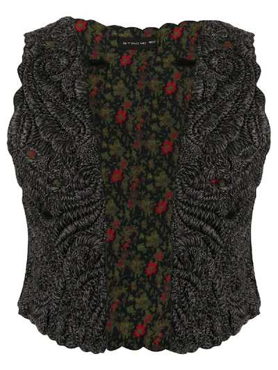 Etro Embroidered Cropped Waistcoat In Grey