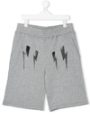Neil Barrett Teen Thunderbolt Track Shorts In Grey
