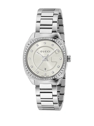 Gucci Gg2570 G Frame Diamond And Stainless Steel Analog Bracelet Watch