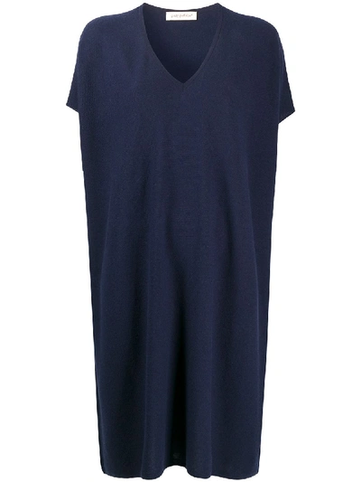 Gentry Portofino V-neck Knitted Shift Dress In Blue