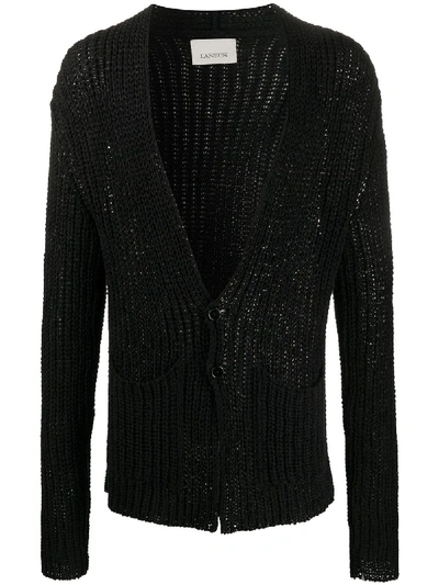 Laneus Open Knit Mid-length Cardigan In Black