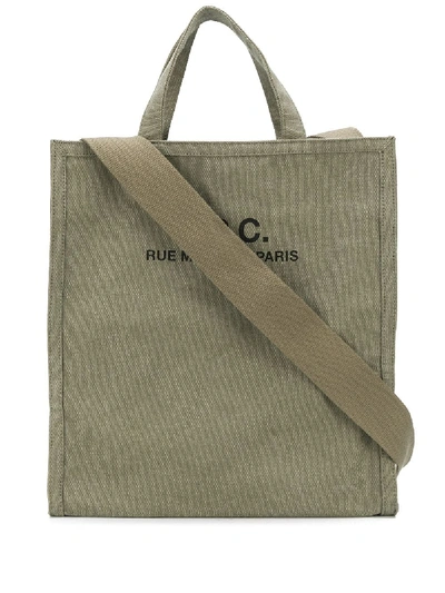 Apc Logo Cotton Tote Bag In Green