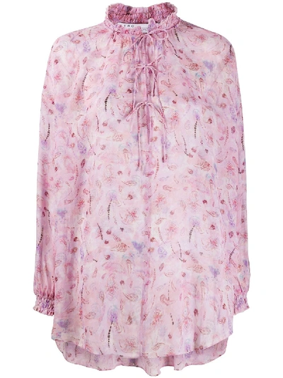 Iro Smocked Neck Floral Print Blouse In Pink