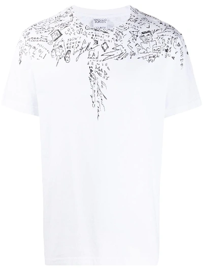 Marcelo Burlon County Of Milan Sketches Wings White Printed Cotton T-shirt In White,black