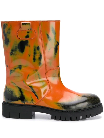 Moschino Printed Chunky Ankle Boots In Orange