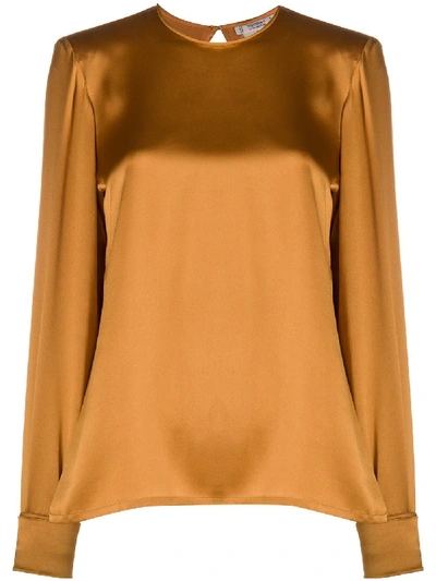 Pre-owned Saint Laurent Silk Keyhole Blouse In Brown