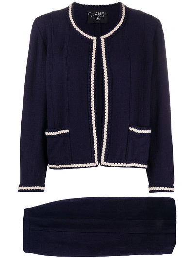 Pre-owned Chanel Braided Trim Two-piece Suit In Blue