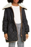 SEE BY CHLOÉ FLEECE COLLAR QUILTED COAT,S20SMA07002