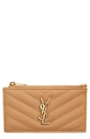 SAINT LAURENT PEBBLED LEATHER ZIP CARD CASE,607915BOW01