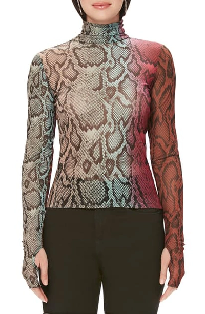 Afrm Zadie Semi Sheer Turtleneck In Snake Ombre