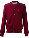 Comme Des Garçons Play Wool Double Heart Cardigan Sweater In Red
