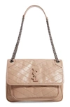 Saint Laurent 'niki Média' Domesticated Calf Leather Shoulder Bag In Pebble