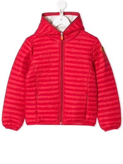 Save The Duck Teen Quilted Hooded Jacket In Red