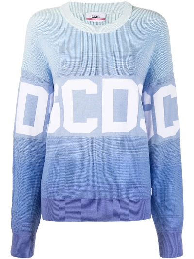 Gcds Knitted Logo Pattern Jumper In Blue