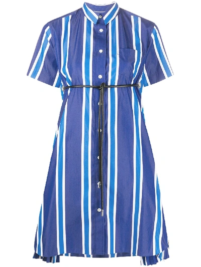 Sacai Striped Print Shirt Dress In Blue