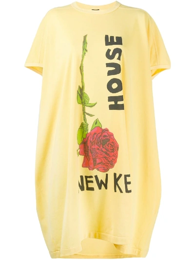 Bernhard Willhelm Graphic-print T-shirt Dress In Yellow