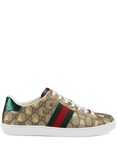 Gucci Ace Gg Supreme Bee-print Monogrammed Sneakers In Beige