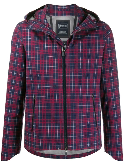 Herno Checked Hooded Jacket In Red