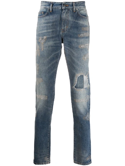 B-used Distressed Denim Jeans In Blue