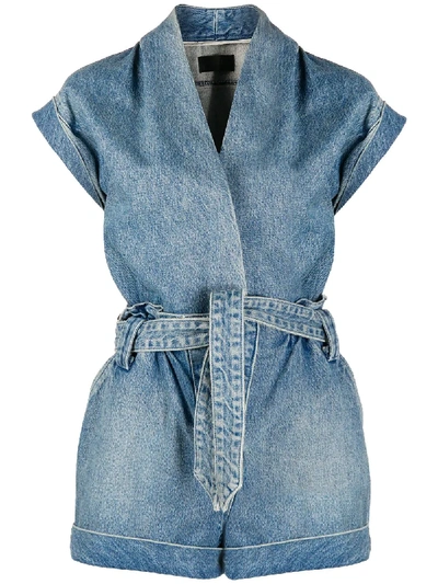 Rta Belted Denim Plasuit In Blue