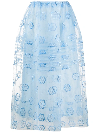 Simone Rocha Embroidered Floral Midi Skirt In Blue