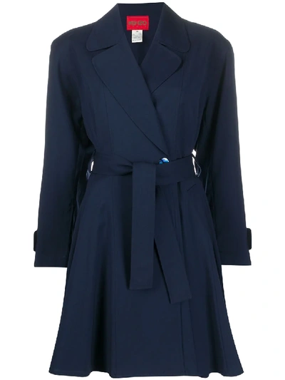 Pre-owned Kenzo Notched Lapel Coat In Blue