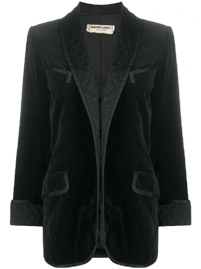 Pre-owned Saint Laurent Quilted-effect Open-front Blazer In Black