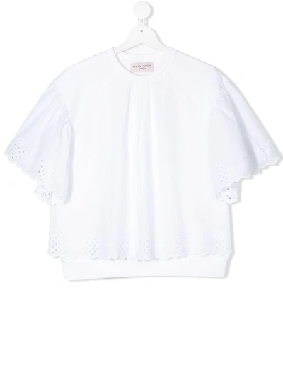 Alberta Ferretti Teen Lace Trim Blouse In White