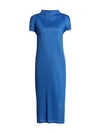 Issey Miyake Monthly Colors August Mockneck Dress In Blue