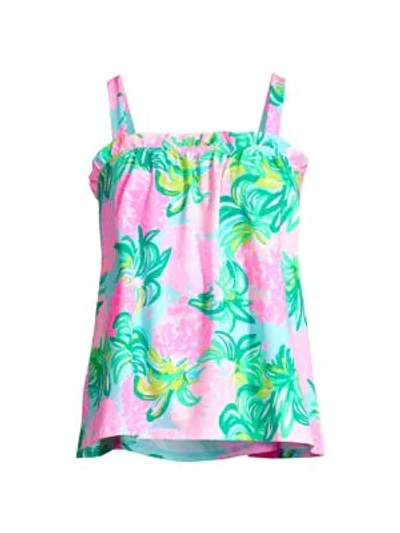 Lilly Pulitzer Women's Jia Floral Print Tank Top In Blue Ibiza Pineapple Shake