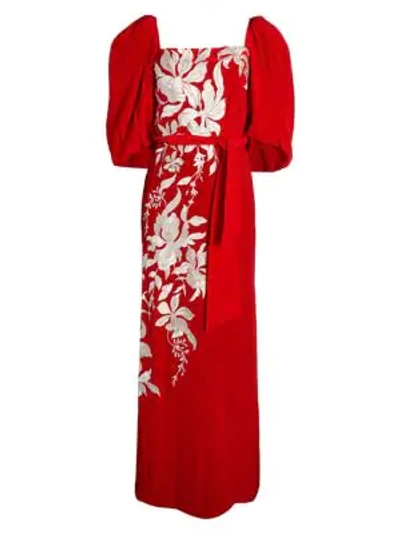 Johanna Ortiz Women's Floral Themes Embroidered Puff-sleeve Maxi Dress In Red