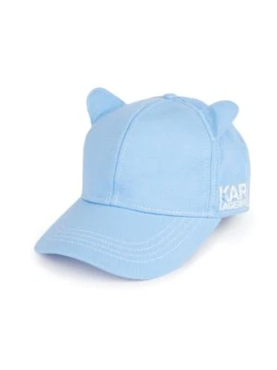 Karl Lagerfeld Cat Ear Denim Baseball Cap In Serenity Blue