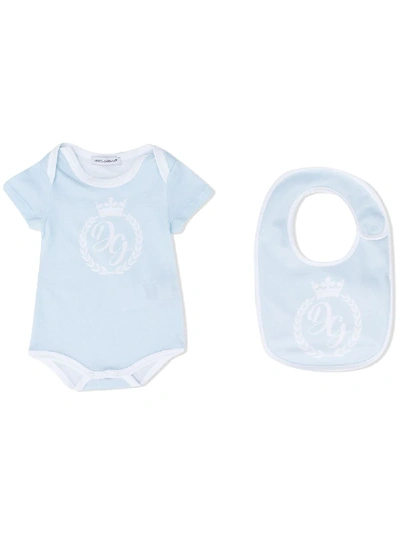 Dolce & Gabbana Babies' Logo-print Body-bib Set In Blue