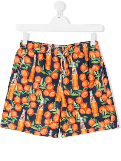 Mc2 Saint Barth Kids' Orange Print Swim Shorts In Blue