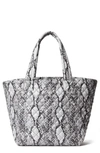 Mz Wallace Medium Metro Quilted Nylon Tote In Grey Snake